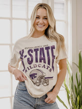 Load image into Gallery viewer, KSU Wildcats Established Helmet Off White Thrifted Tee