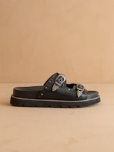 Load image into Gallery viewer, The Effie | Black Double Western Buckle Slides