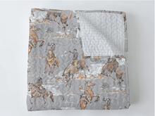 Load image into Gallery viewer, Birdie Cowgirl Neutral Grey Baby Blanket