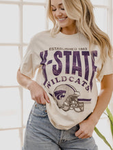 Load image into Gallery viewer, KSU Wildcats Established Helmet Off White Thrifted Tee