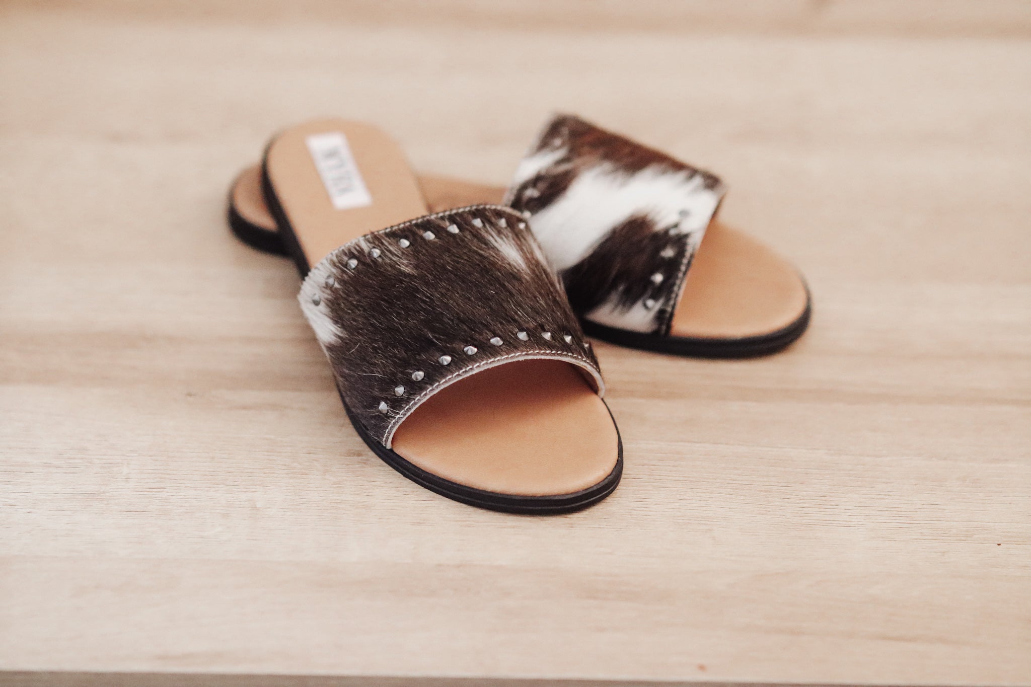 Cowhide slip on discount sandals