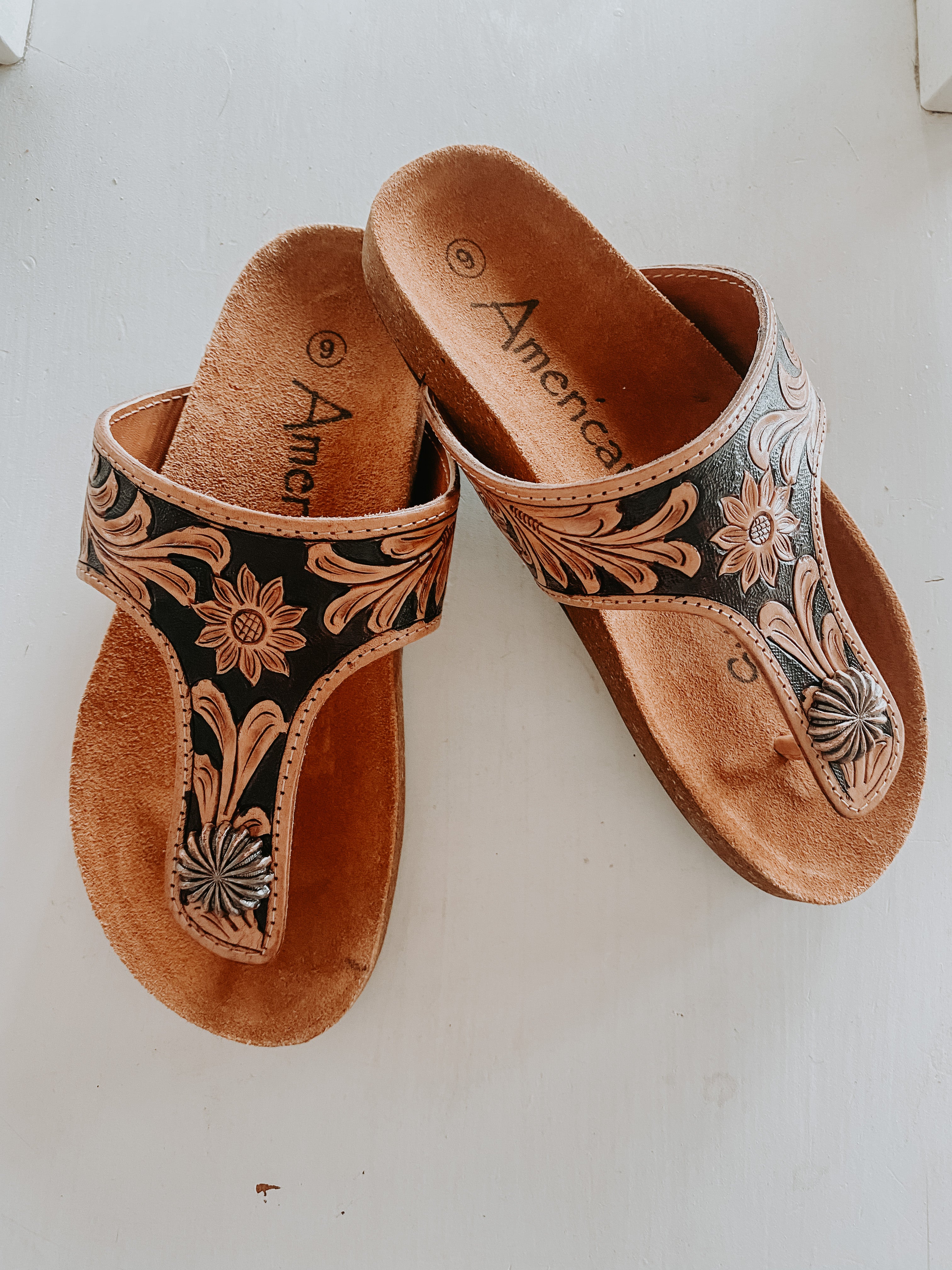 Tooled Leather flip flops