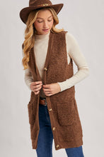 Load image into Gallery viewer, BUTTON DOWN V-NECK TEDDY KNIT LONG LINED VEST
