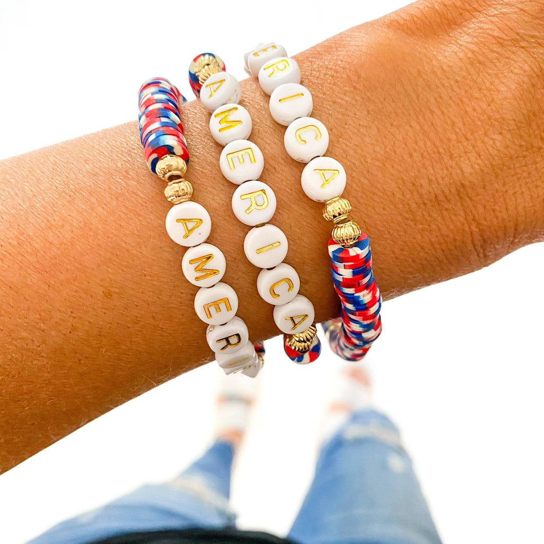 America Red, White, and Blue Heishi Bracelet 4th of July