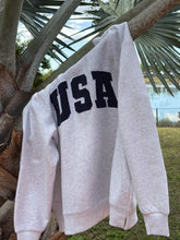 Load image into Gallery viewer, Pearl Grey Navy Blue Polka Dot USA Mockneck Sweatshirt

