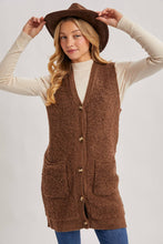 Load image into Gallery viewer, BUTTON DOWN V-NECK TEDDY KNIT LONG LINED VEST
