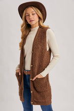 Load image into Gallery viewer, BUTTON DOWN V-NECK TEDDY KNIT LONG LINED VEST

