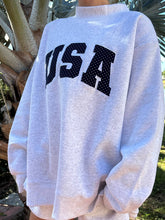 Load image into Gallery viewer, Pearl Grey Navy Blue Polka Dot USA Mockneck Sweatshirt
