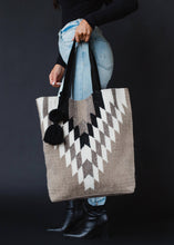 Load image into Gallery viewer, Taupe, Cream &amp; Black Aztec Tote
