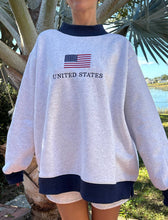 Load image into Gallery viewer, Pearl Grey United States Flag Embroider Mockneck Sweatshirt
