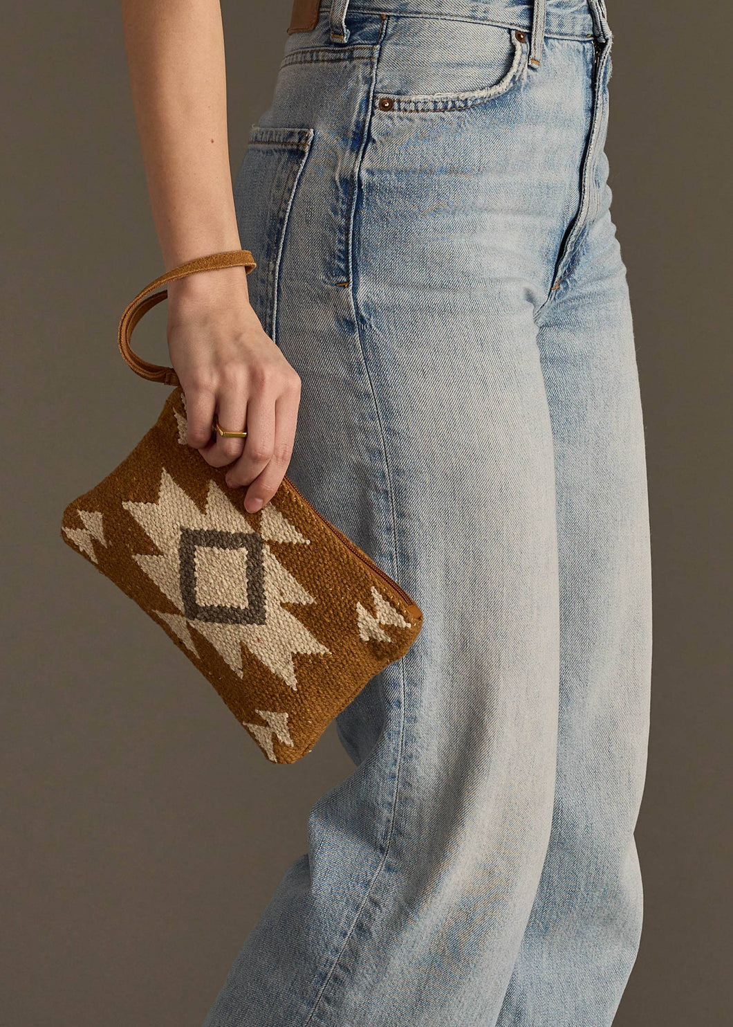 Camel, Cream & Gray Aztec Wristlet