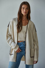 Load image into Gallery viewer, Knit Sweater Contrast Stitch Open Cardigan
