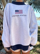 Load image into Gallery viewer, Pearl Grey United States Flag Embroider Mockneck Sweatshirt
