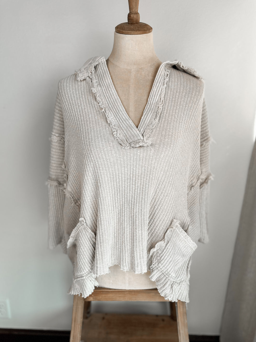 Khaki Collard Pullover