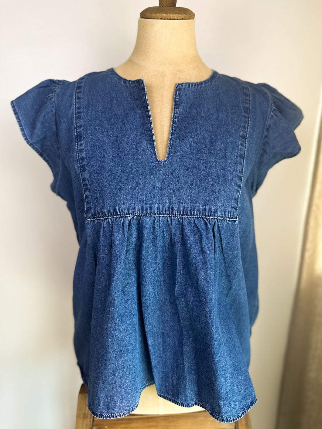 Denim Ruffle Top