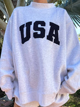 Load image into Gallery viewer, Pearl Grey Navy Blue Polka Dot USA Mockneck Sweatshirt
