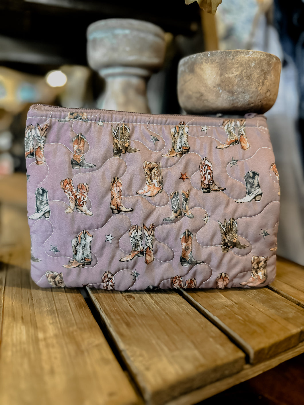 Thunderbird Boots Purple Quilted Makeup Bag