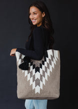 Load image into Gallery viewer, Taupe, Cream &amp; Black Aztec Tote
