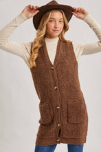 Load image into Gallery viewer, BUTTON DOWN V-NECK TEDDY KNIT LONG LINED VEST
