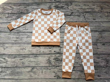 Load image into Gallery viewer, Checkered Baby Kids Khaki Color Shirt Pants Pajamas Clothes
