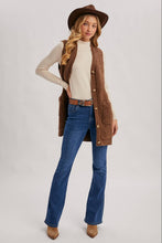 Load image into Gallery viewer, BUTTON DOWN V-NECK TEDDY KNIT LONG LINED VEST

