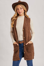 Load image into Gallery viewer, BUTTON DOWN V-NECK TEDDY KNIT LONG LINED VEST
