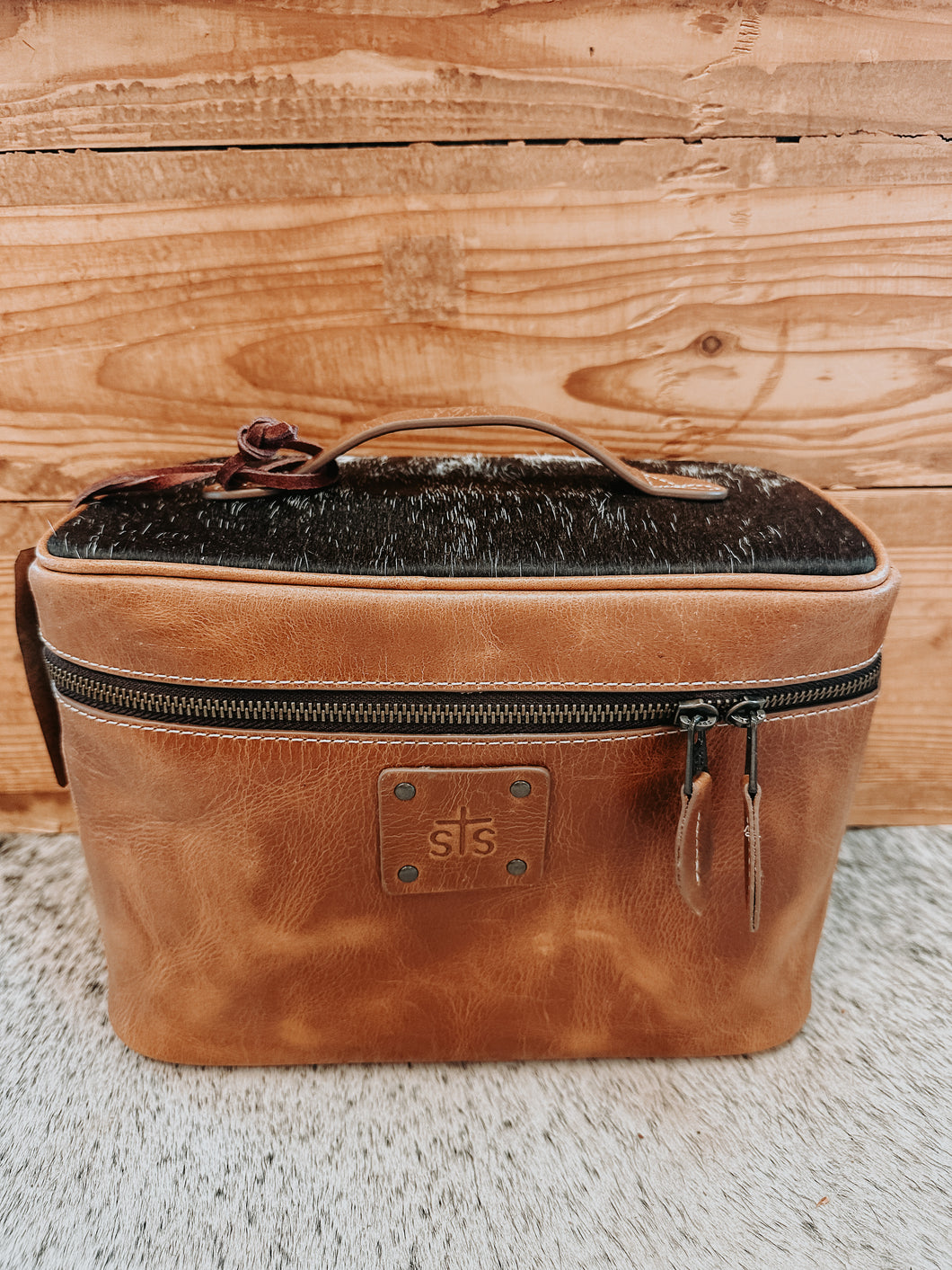 Leather Train Case with Cowhide