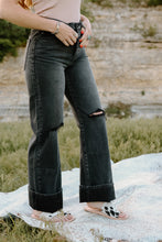 Load image into Gallery viewer, Black Distressed Wide-Leg Jeans
