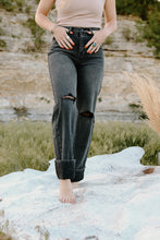 Load image into Gallery viewer, Black Distressed Wide-Leg Jeans
