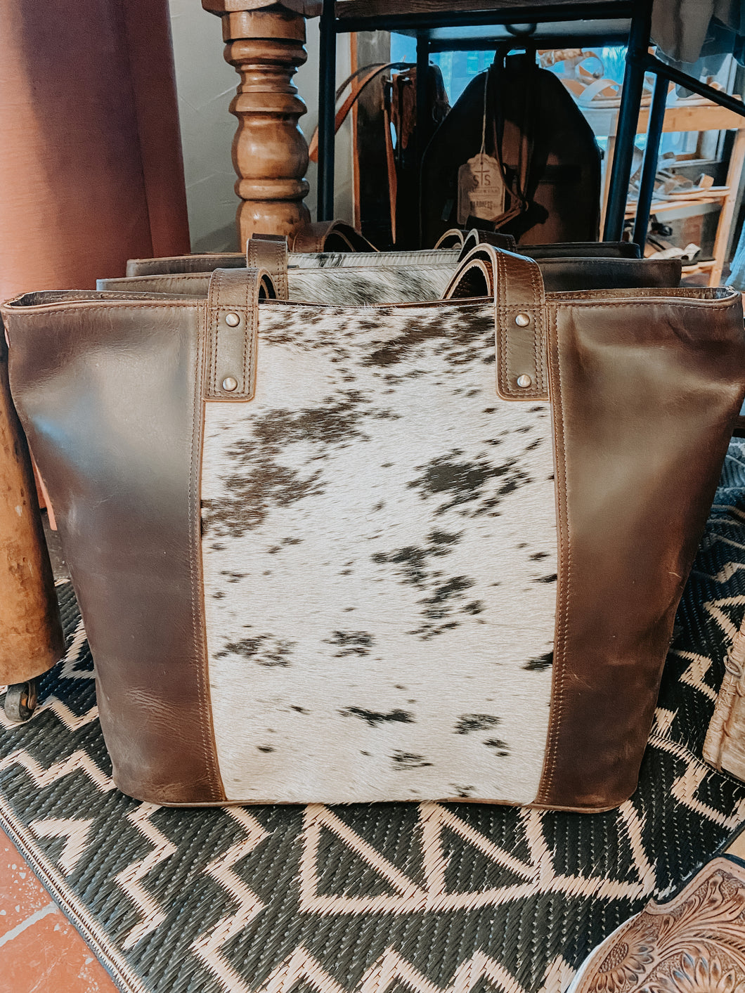 Cowhide Tote w/ Leather