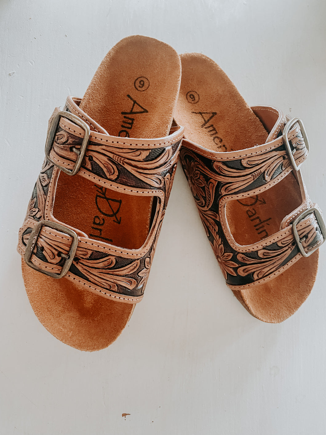 Double Strapped Tooled Leather Sandal